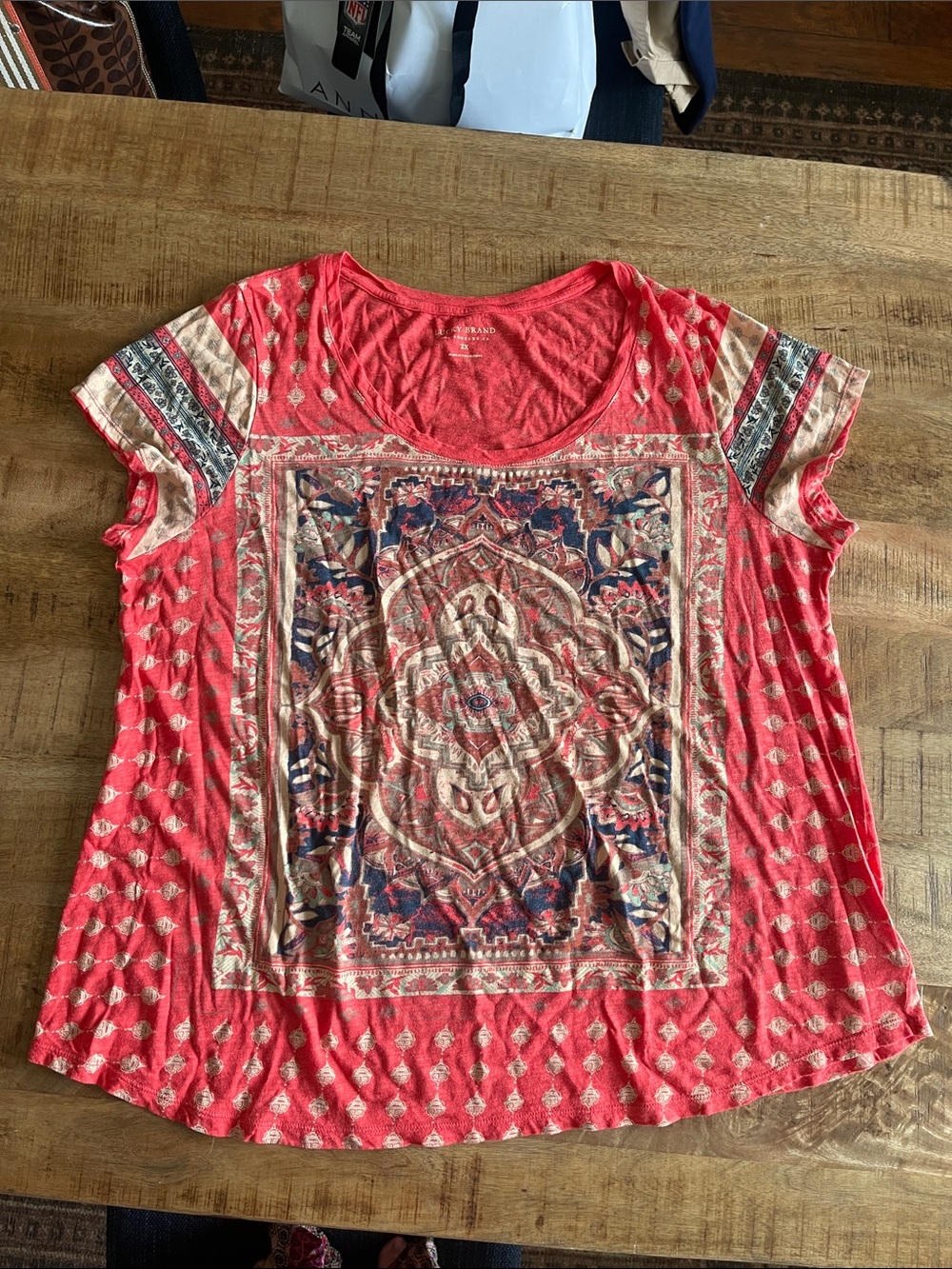 Lucky Brand Paisley Boho Cotton Modal Tee Size 2X